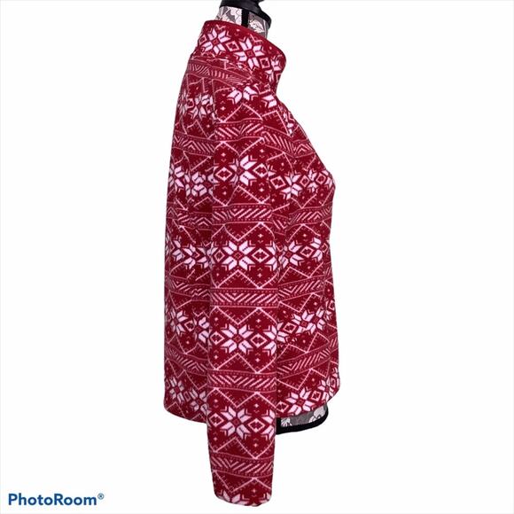 Lands’ End Fair Isle Snowflake Quarter Zip Fleece Pullover Lightweight Red White - Picture 4 of 14
